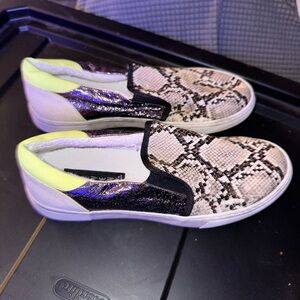Stylish Steven by Steve Madden Slip-On Shoes - Snake Print and Neon Accents